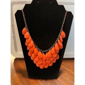 Orange Gold Statement Necklace Faceted Teardrop Bib Signed You and I